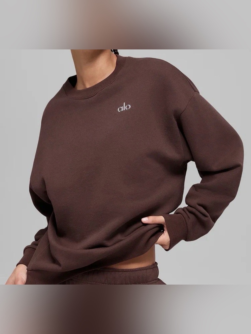 Alo Yoga Accolade Crew Neck Pullover Sweatshirt Espresso Size M